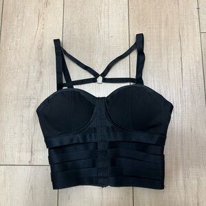 Charlotte Russe Goth Black Strappy Bustier Crop Top – Size Small